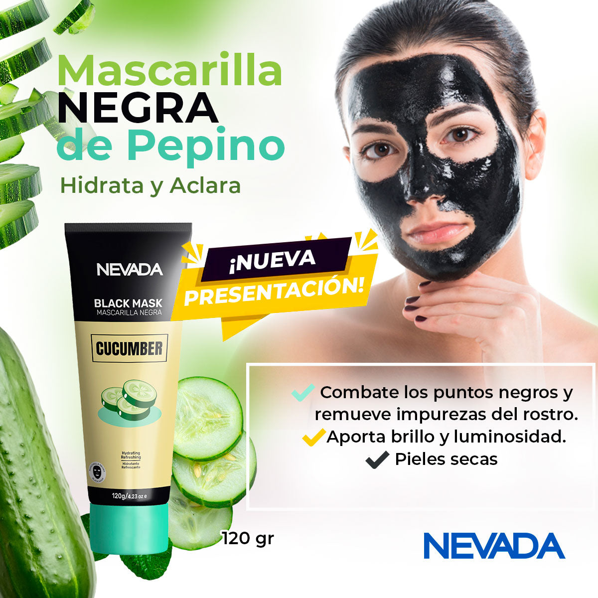 Mascarilla Negra Hidroplástica de Pepino 120gr - Nevada