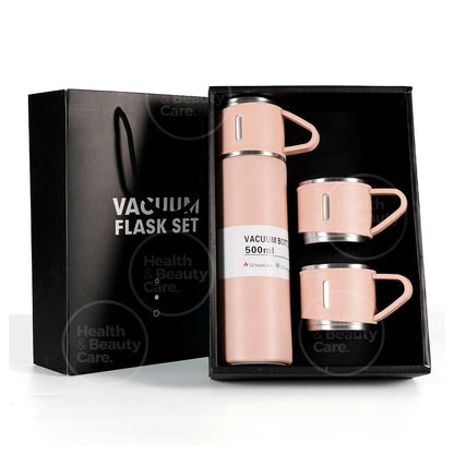 1 TERMO DE ACERO INOXIDABLE ROSADO BB CON 2 TAZAS INCLUYE BOLSA DE REGALO