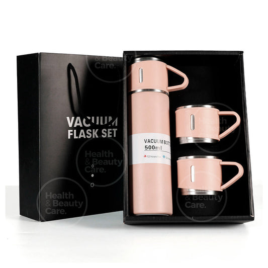 1 TERMO DE ACERO INOXIDABLE ROSADO BB CON 2 TAZAS INCLUYE BOLSA DE REGALO