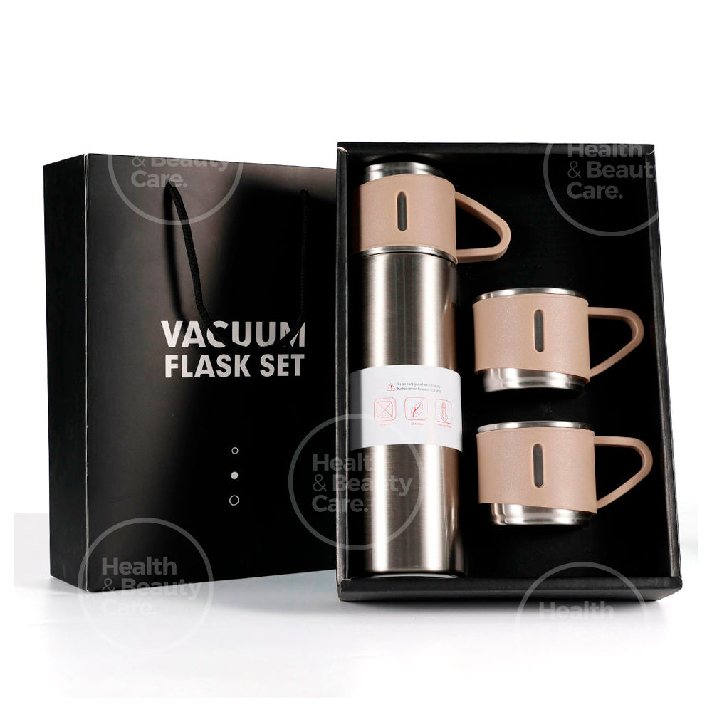 1 TERMO DE ACERO INOXIDABLE  CON 2 TAZAS INCLUYE BOLSA DE REGALO