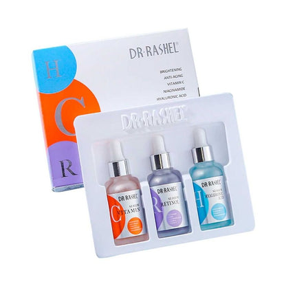 SET DE 3 SUEROS FACIALES – VITAMINA C, RETINOL Y ÁCIDO HIALURÓNICO – 30ML C/U - DR. RASHEL