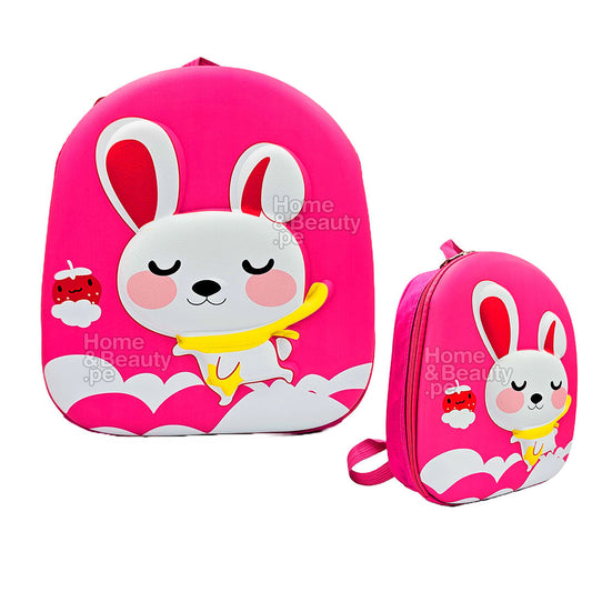 MOCHILA KIDS KAWAI 3D MODELO CONEJITA BLANCA Y ROSADO