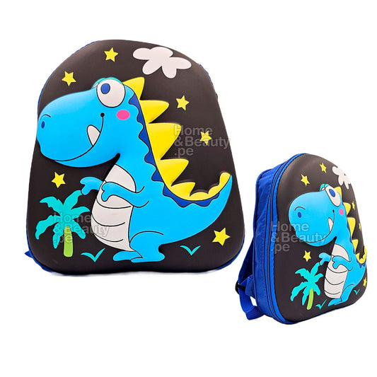 MOCHILA KIDS KAWAI 3D MODELO DINOSAURIO COLOR AZUL Y NEGRO