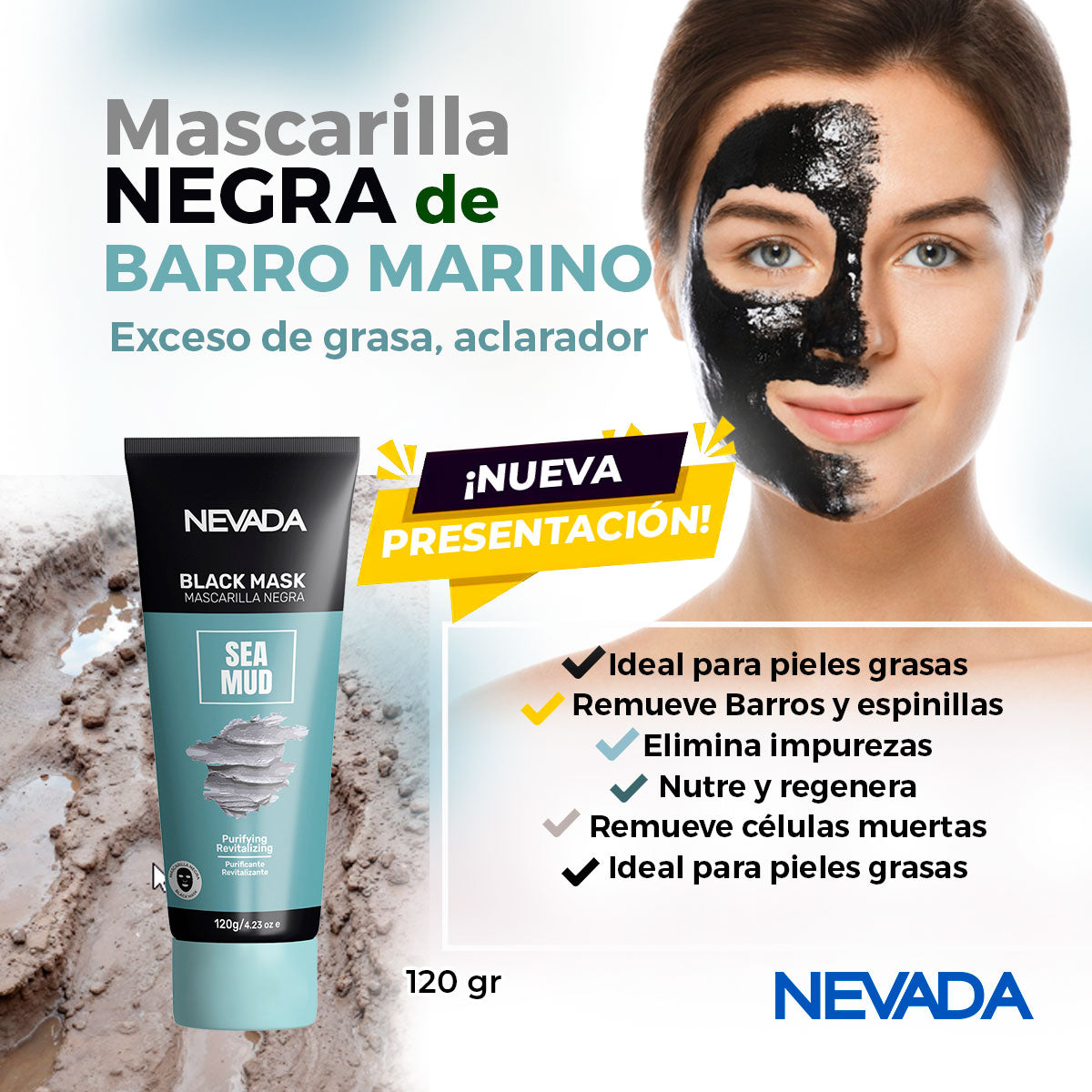 Mascarilla Negra Hidroplástica de Barro Marino 120gr - Nevada