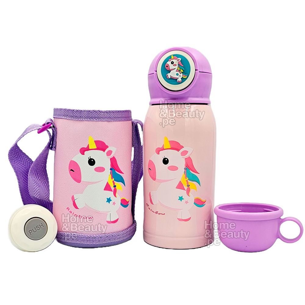 TERMO KAWAI INOXIDABLE 316 de UNICORNIO LILA CON LUCES 500 ml